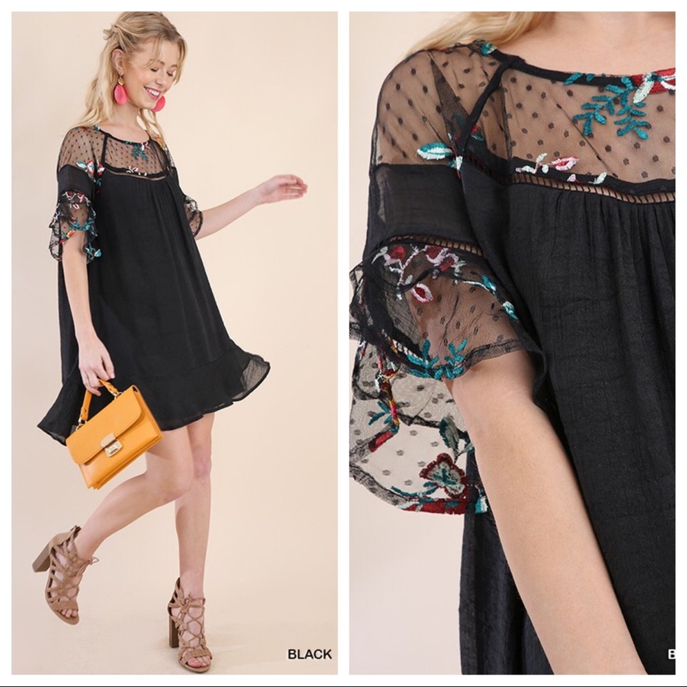 Embroidered Black Dress - Picture 2 of 3